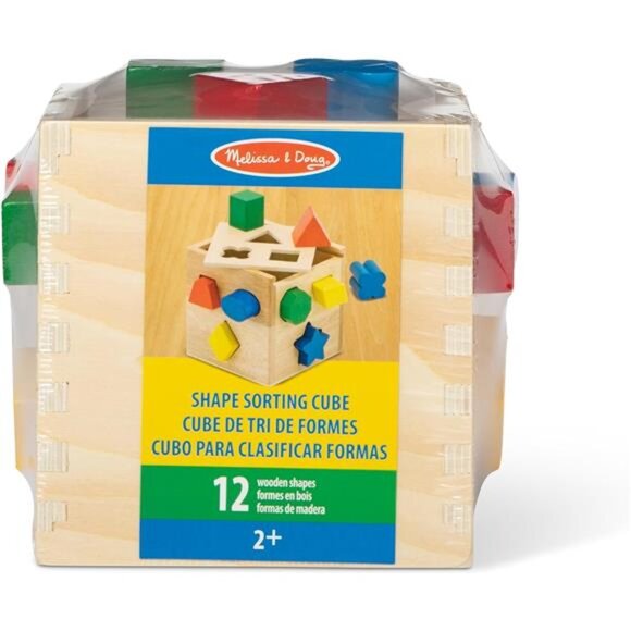 Melissa & Doug Shape Sorting Cube - Classic Wooden Toy With 12 Shapes - Picture 6 of 7